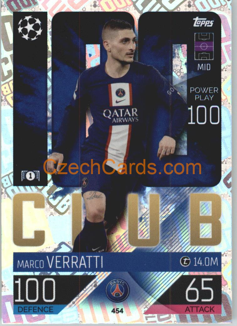 Footballsoccer Marco Verratti Match Attax 202223 100 Club 454 Sportovní 