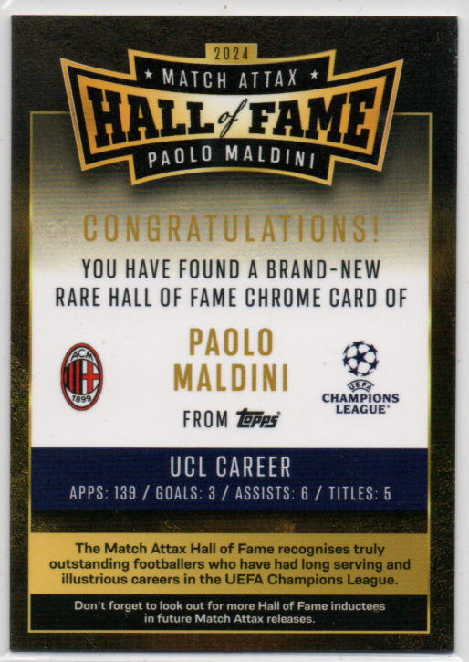 Paolo Maldini 2024/25 Match Attax Hall Of Fame #HOF5