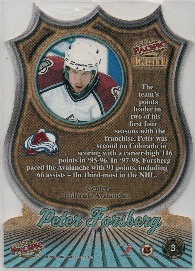 Peter Forsberg 1998/99 Revolution NHL Icon Die Cut #3