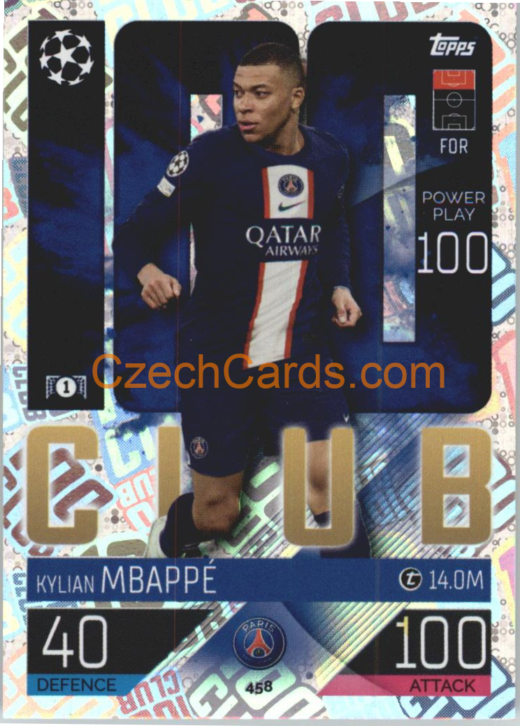 Football Soccer Kylian Mbappé Match Attax 2022 23 100 Club 458